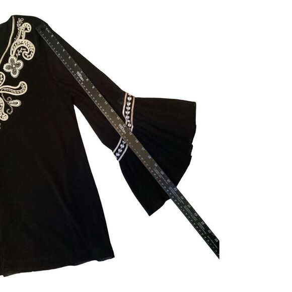 Alfani Embellished Bell Sleeve Black Blouse Embroidered Sequined Top Size M - Picture 3 of 9